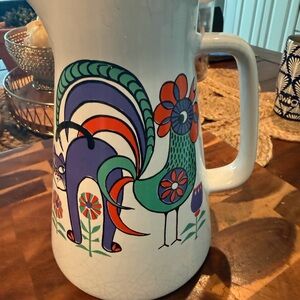 Vintage  Sassy Cat and Rooster Pitcher W.Germany